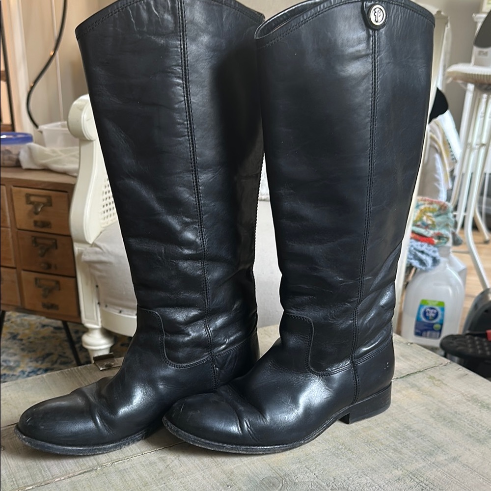 Frye Melissa Black Leather Riding Boots sz 8